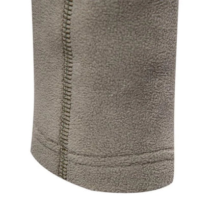 Men's stand-collar zippered fleece sweatshirt in olive green, brown, and dark grey