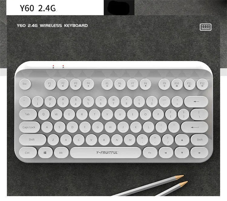 Mini 2.4G wireless punk keyboard in white with 75 keys and USB adapter