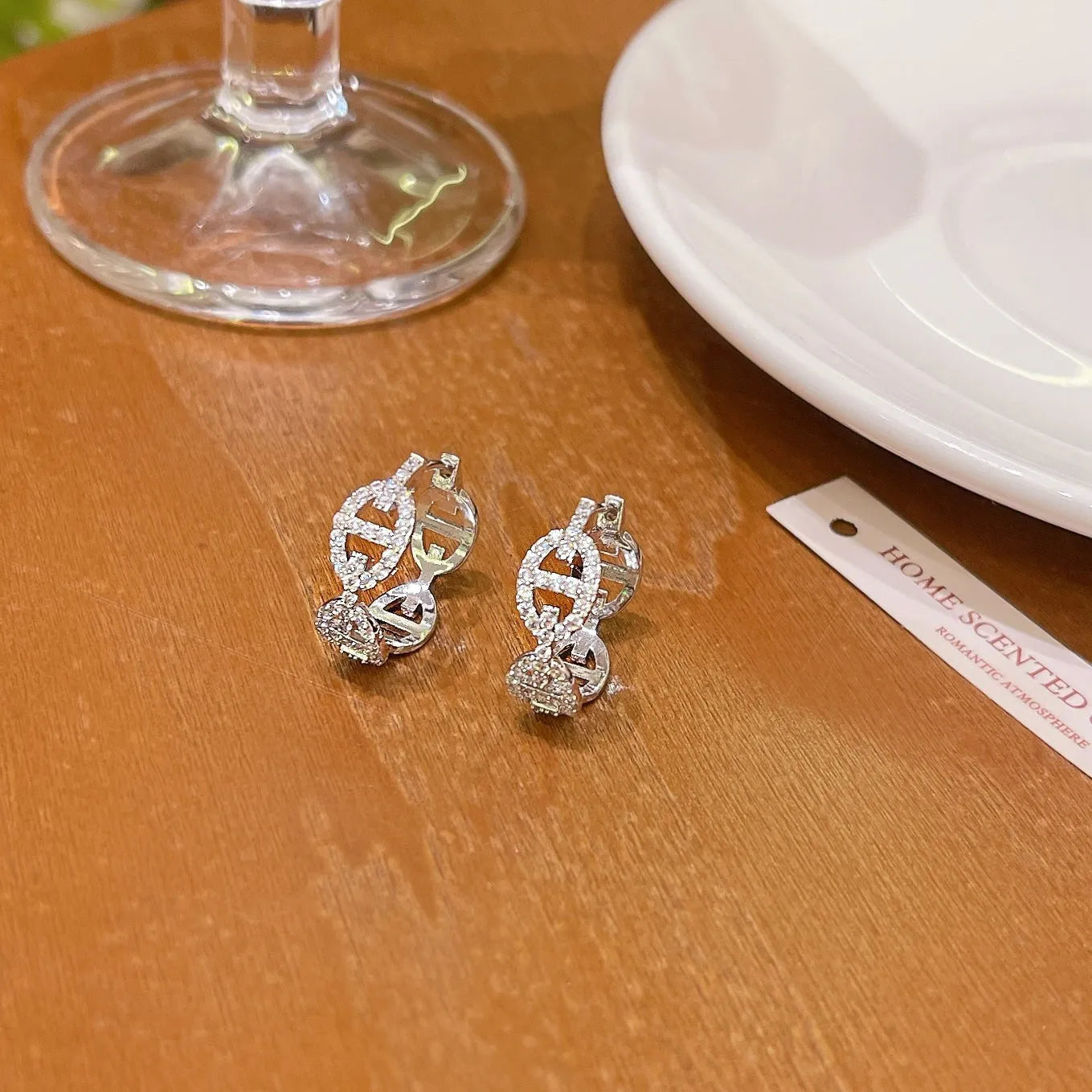 Women's casual copper earrings with diamond-inspired details in silver, gold, or rose gold thick gold plating