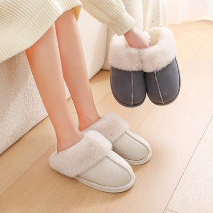 Cozy plush home slippers in a variety of colors, featuring a soft lining and non-slip sole for maximum comfort and traction