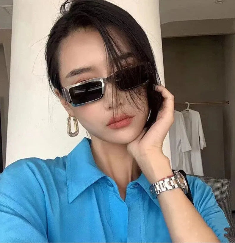 Men's metal square frame glasses with PC lens UV400 protection black frame gray film