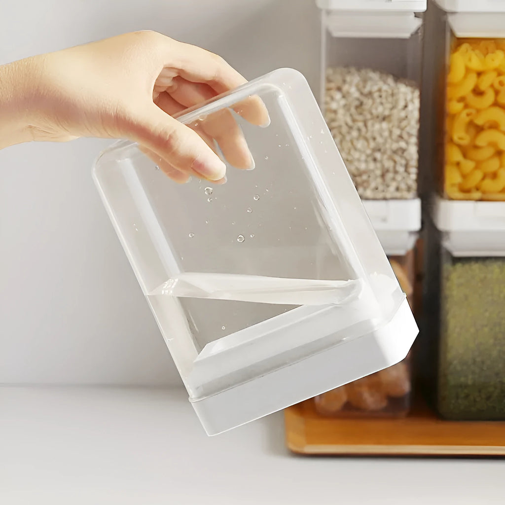 White transparent plastic grain storage container with Japanese-style lid, 400ml capacity