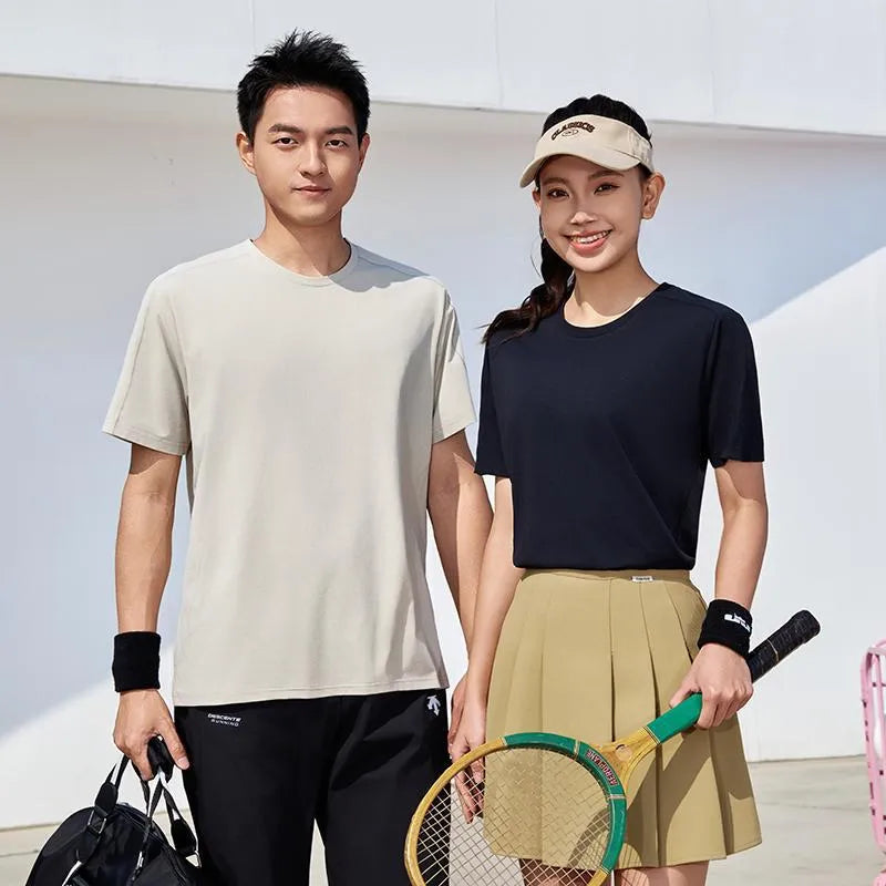 Difu solid colour polyester t-shirt in Ivory White, slim fit pullover, short sleeves, for sports meetings