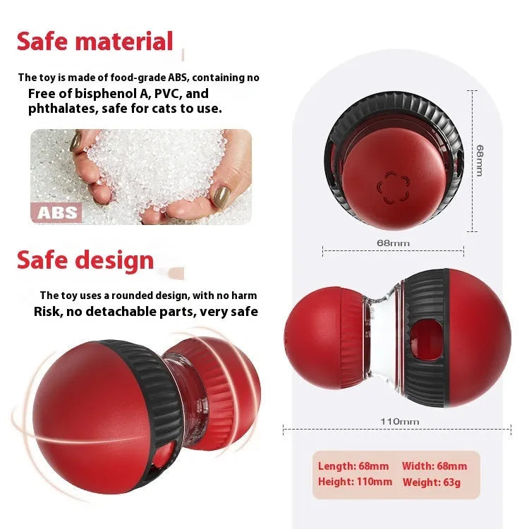 Rotating plastic cat toy ball in super ball colour with food dispensing mechanism
