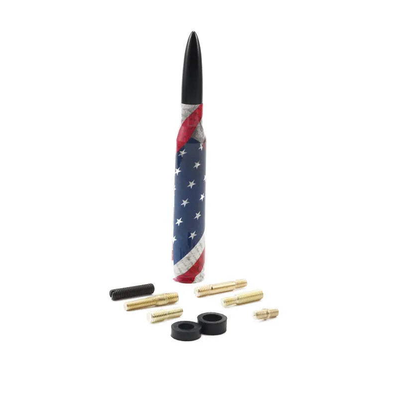 14cm bullet car antenna in camouflage, American flag and black designs