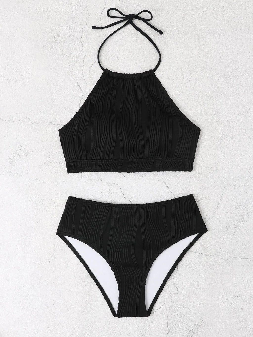 Conservative high waist apron swimwear set for women in solid colour polyester fabric