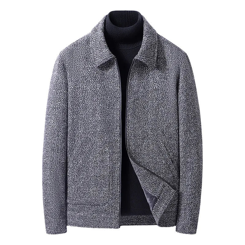 Men's woolen coat in black, gray, and brown colours made from bamboo fibre blend, Asian sizes M to 5XL