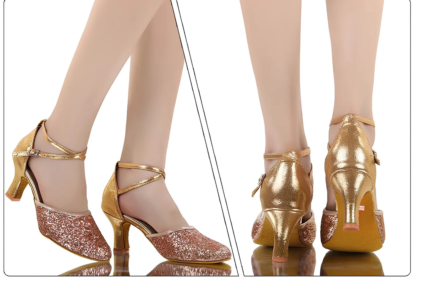 Women's silver high-heeled Latin dance shoes with 7cm heel, sequins, pointed toe, size 36-41