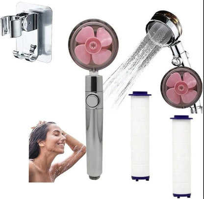 High-pressure handheld shower nozzle with cotton filter and stop button in various colours