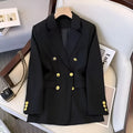 Womens loose fit polyester blouse in black, shown with a 50cm length and regular sleeves.