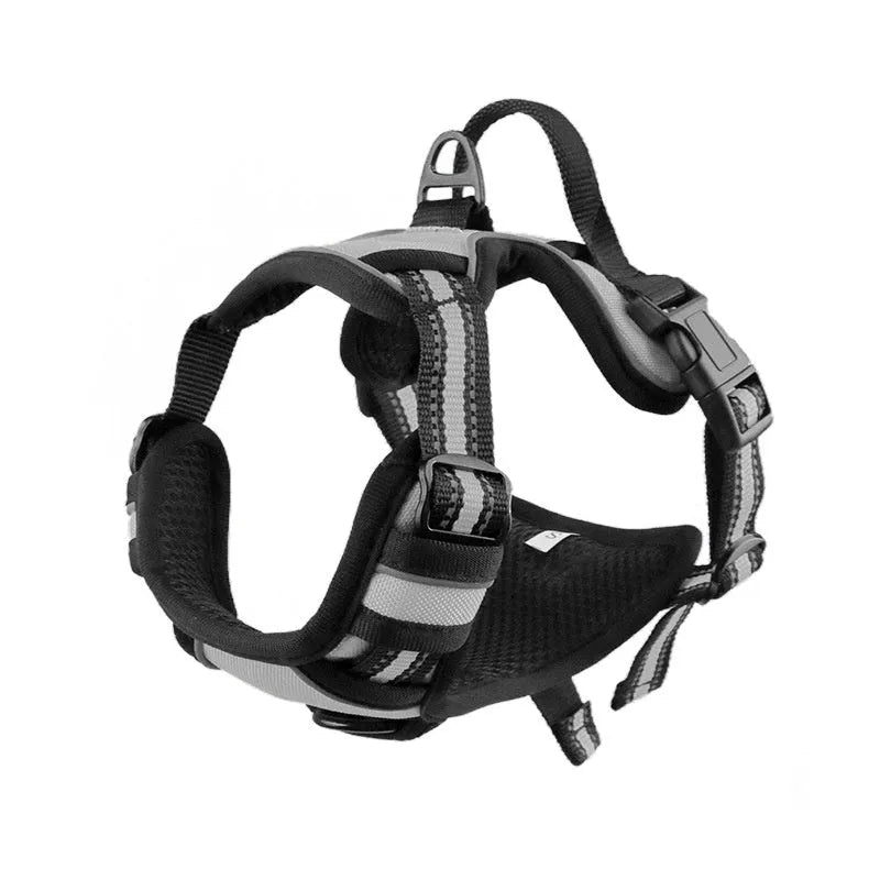 Adjustable outdoor dog chest strap harness made of Oxford cloth in various colours with a D-ring.