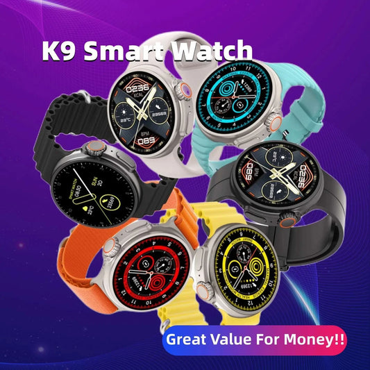 Premium K9 Smartwatch with round display, fitness tracking, and contactless payment features