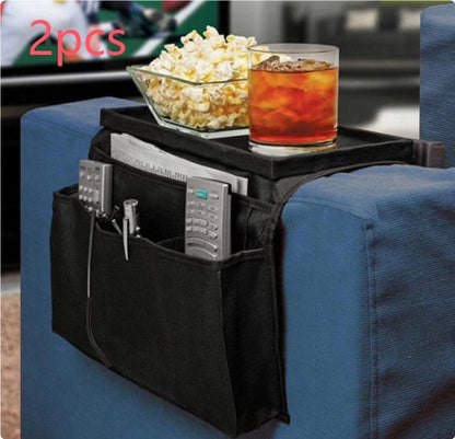 Oxford fabric sofa armrest organizer with multiple pockets for remote controls and magazines