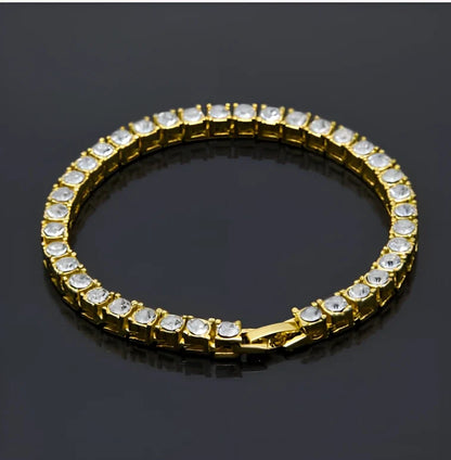Gold iced hip hop bracelet with AAA rhinestone geometric chain, 5mm width 8 inch length on wrist