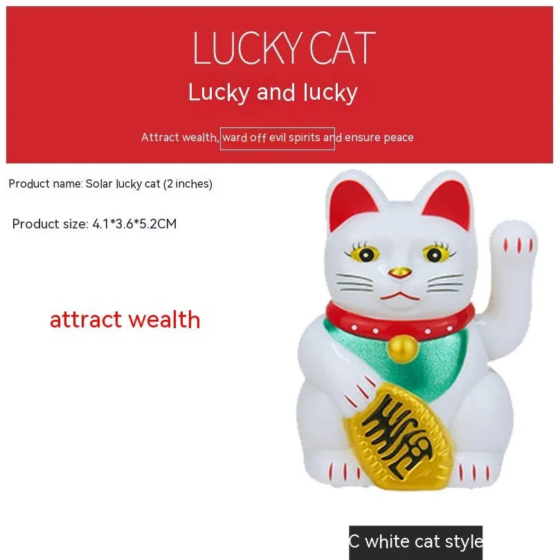 Solar powered Maneki Neko waving cat decoration in yellow, black, or white colours