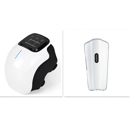 Smart knee massager with adjustable straps and LED display showing intensity levels