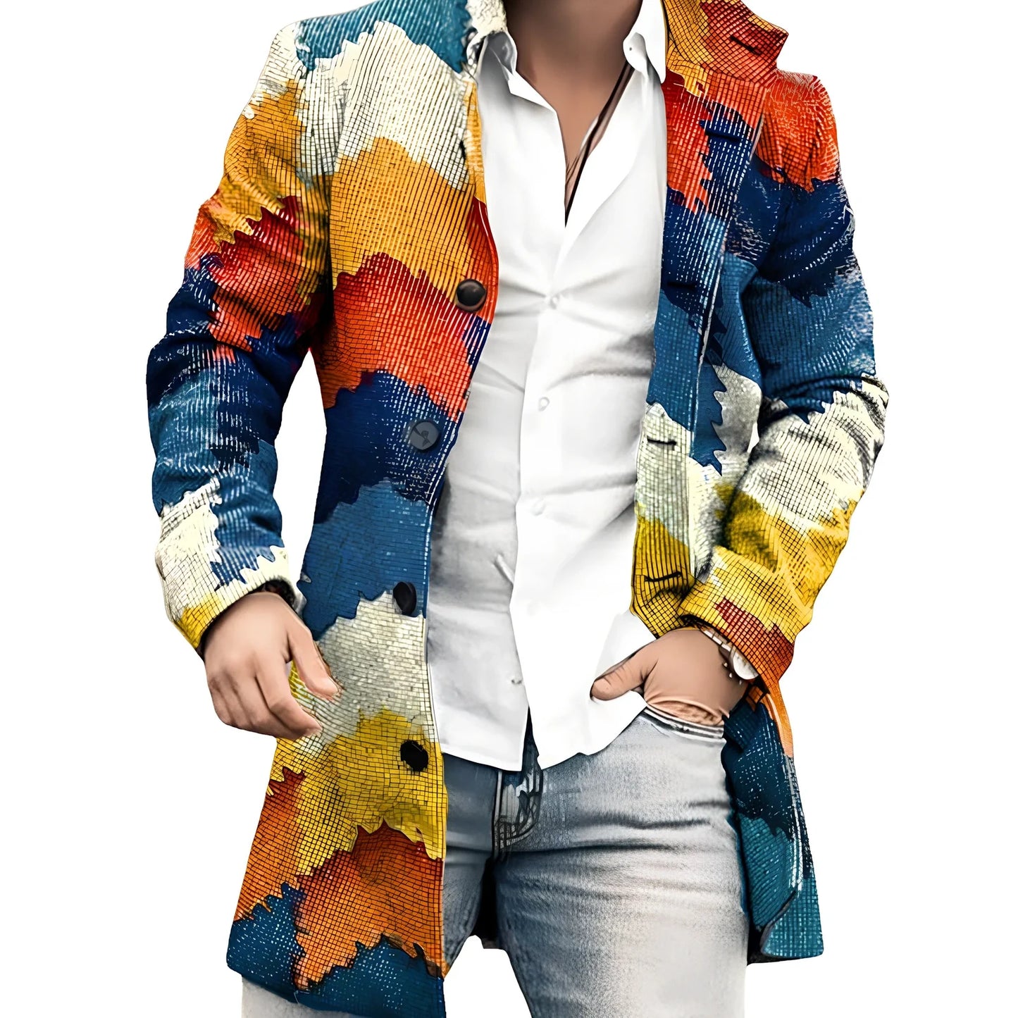 Youth slim casual cotton windbreaker jacket in blue or brown, sizes M-4XL with 83-88cm length and 110-130cm bust measurements