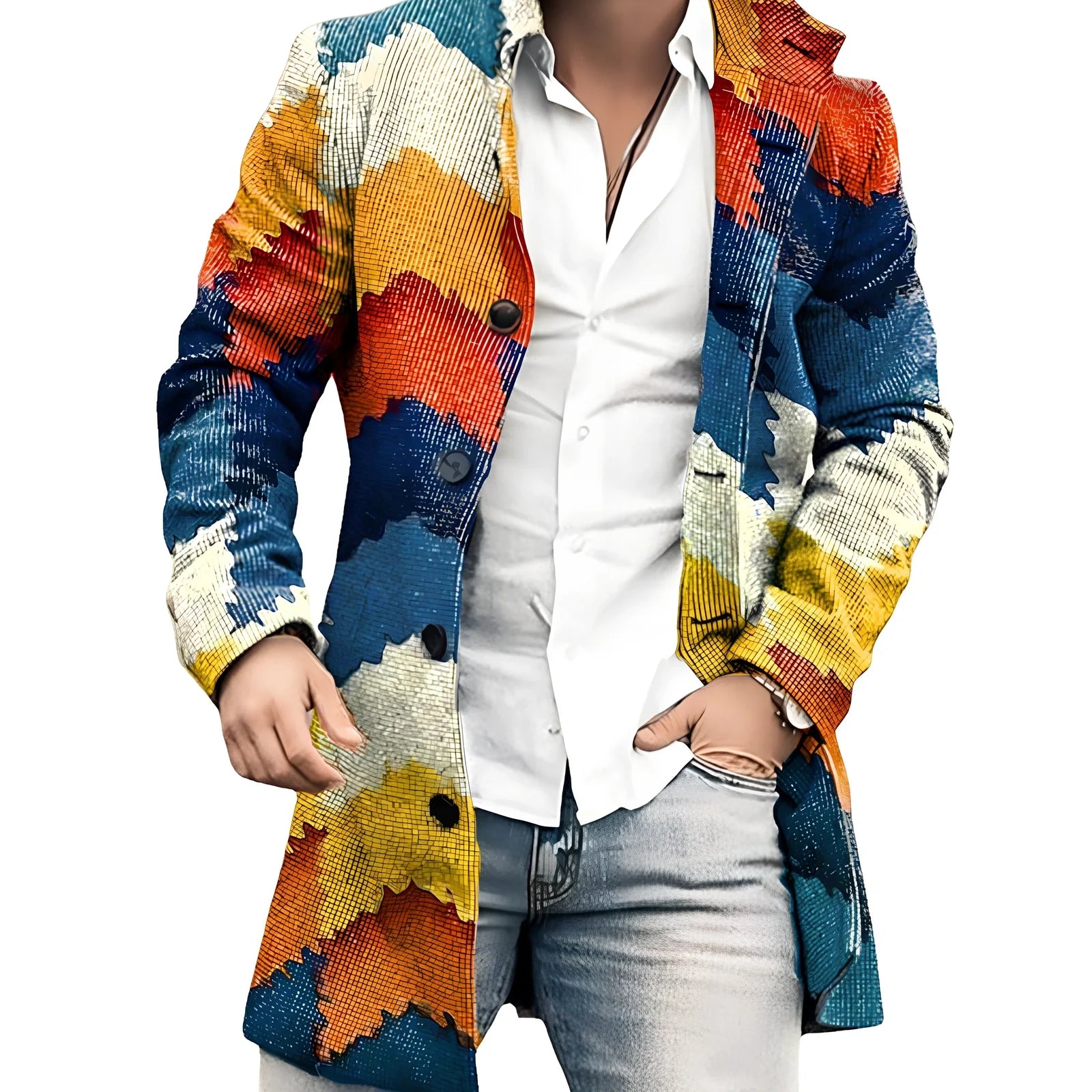 Youth slim casual cotton windbreaker jacket in blue or brown, sizes M-4XL with 83-88cm length and 110-130cm bust measurements