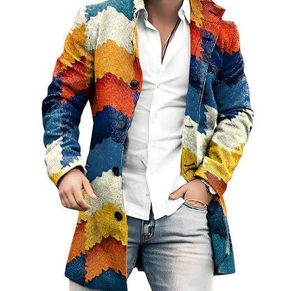 Youth slim casual cotton windbreaker jacket in blue or brown, sizes M-4XL with 83-88cm length and 110-130cm bust measurements