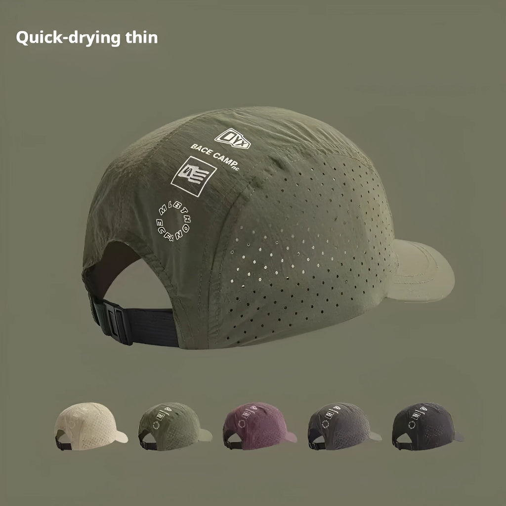 Men's purple breathable mesh baseball cap with adjustable strap and dome crown.