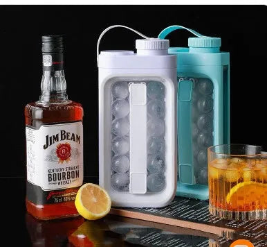 Light blue and white portable ice ball kettle with 17 spherical moulds and bottle function