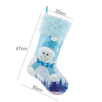 Magical luminous Christmas socks with Santa Claus and Snowman designs, featuring warm, glowing lights for festive holiday home decor