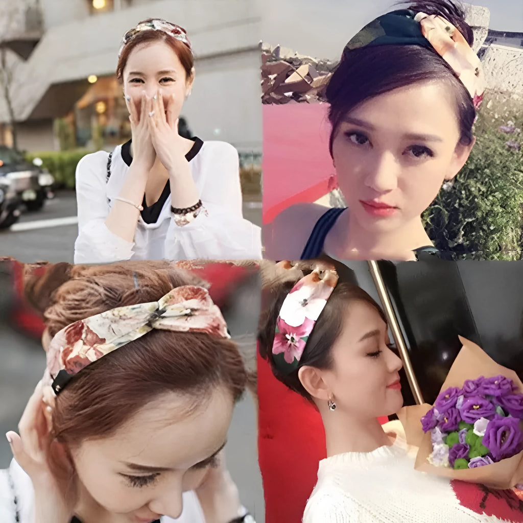 Women's polka dot printed bohemian simple hair band in cloth, flower shape, available in multiple colours