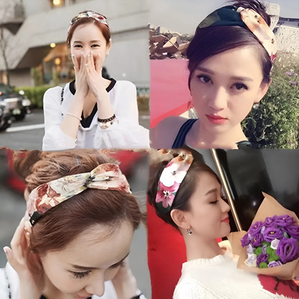 Women's polka dot printed bohemian simple hair band in cloth, flower shape, available in multiple colours