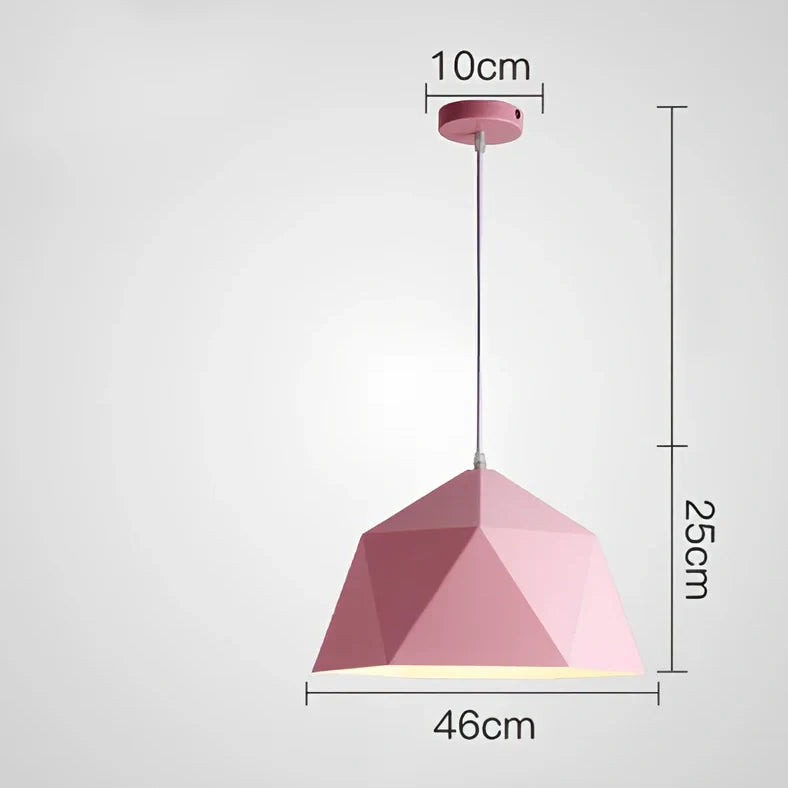 Colourful geometric iron hanging lamp, 46cm diameter, adjustable to 2m height in black or white for home lighting