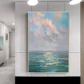 Handmade oil painting canvas abstract ocean landscape modern wall art for home decor, rolled frameless unstretched
