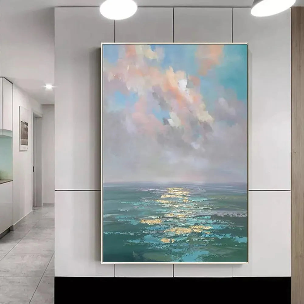 Handmade oil painting canvas abstract ocean landscape modern wall art for home decor, rolled frameless unstretched