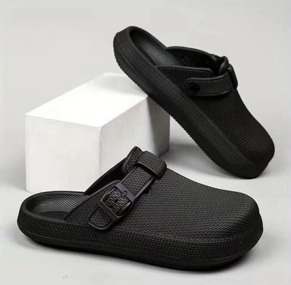 Lightweight EVA indoor home slippers in black, gray, and white