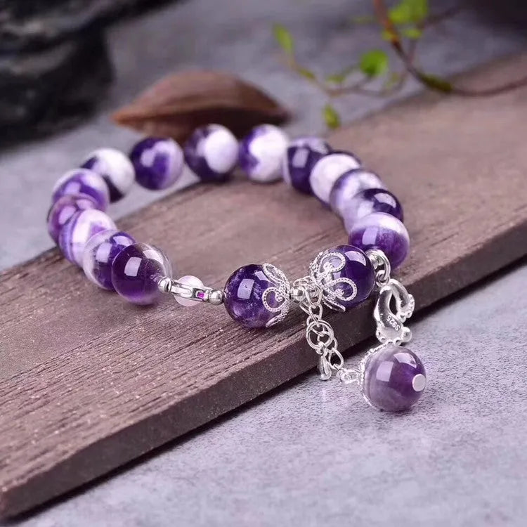 Natural purple amethyst bracelet with 10mm round beads in women's fashion style