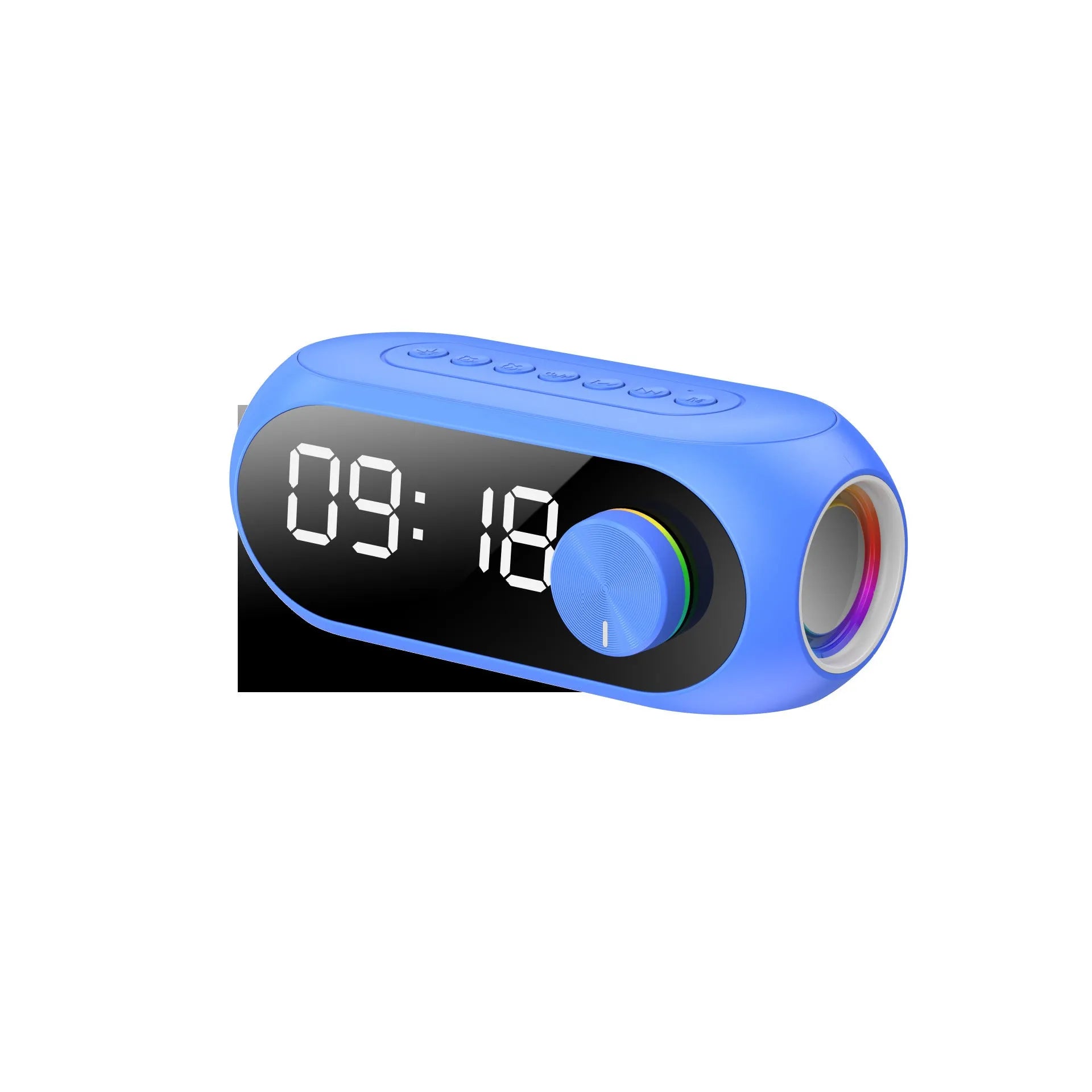 USB portable mini clock with extra bass speaker in S8 Black, White, and Blue colour options