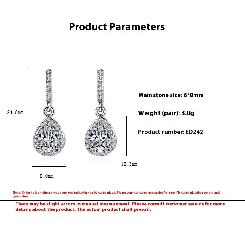 Drop shape ear studs with micro inlaid zircon stones in various colors