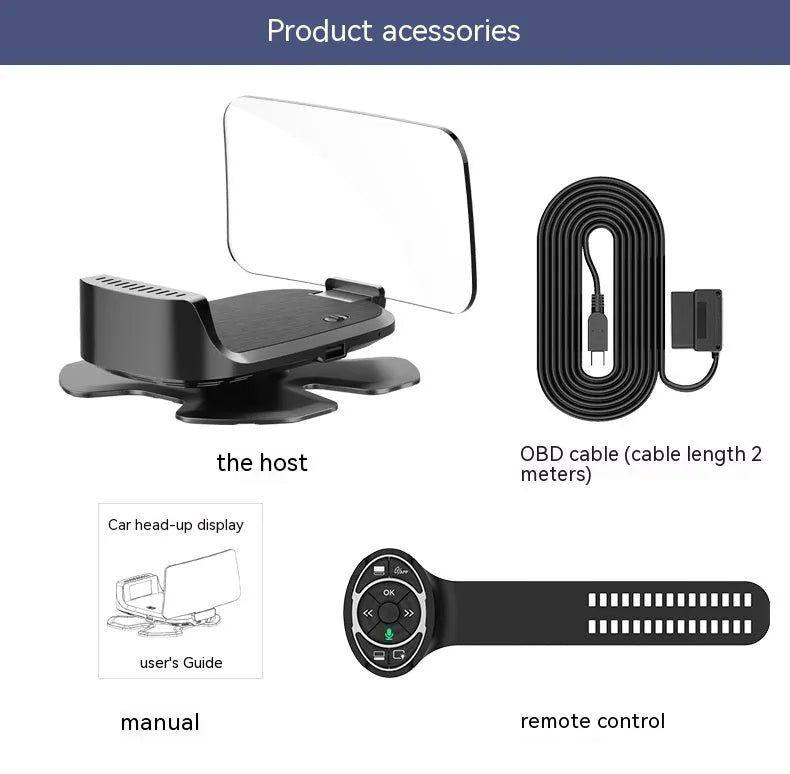 Black HUD head-up display unit for cars with CarPlay and Android Auto projection via OBD connection
