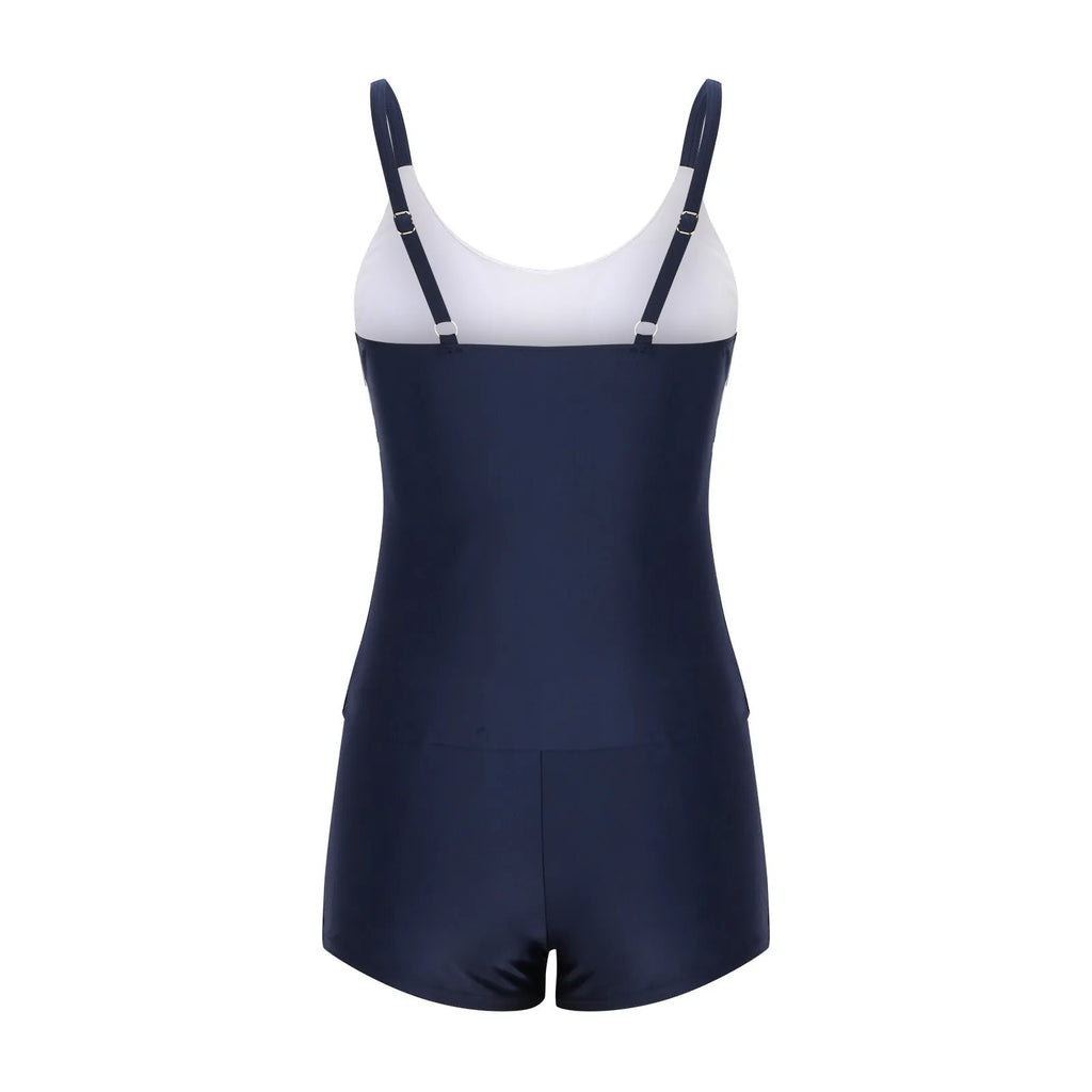 Ladies conservative stripe boyshorts swimsuit bikini set with polyester fabric