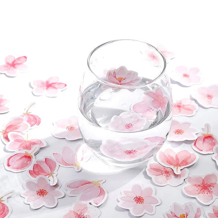Sakura Story 45-sheet pink watercolour self-adhesive sticker set in plastic packaging
