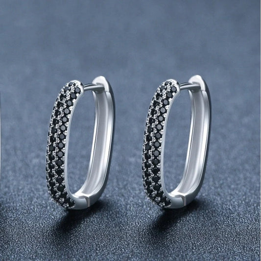 French-style black zircon earrings with U-shaped copper design