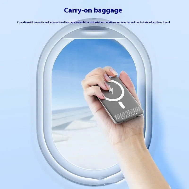 Gun grey magnetic wireless power bank showing ultra-thin 9mm profile with PD20W and wireless charging capabilities
