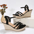 Women's wedge sandals with fish mouth toe design in cloth material, black and white colour options