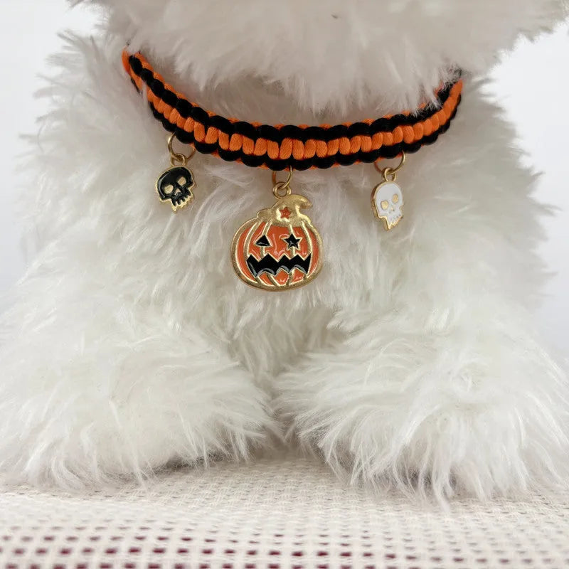 Halloween pet collar decoration with zinc alloy charm on adjustable collar