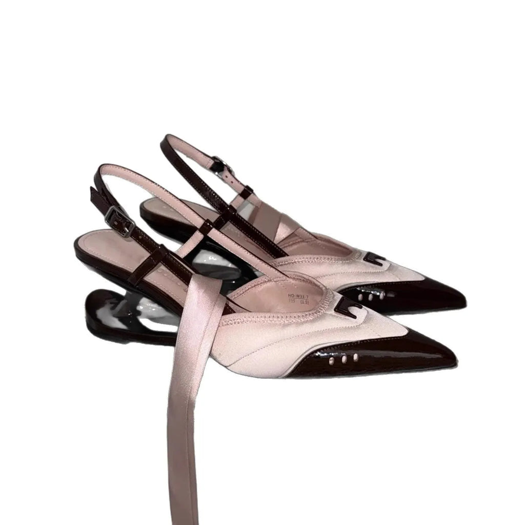 Women's black and pink special-shaped root lace-up high heels made from cowhide leather.