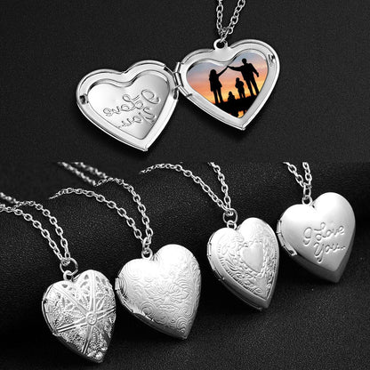 Personalized heart-shaped photo frame necklace in various colors, a romantic gift for women to showcase cherished memories