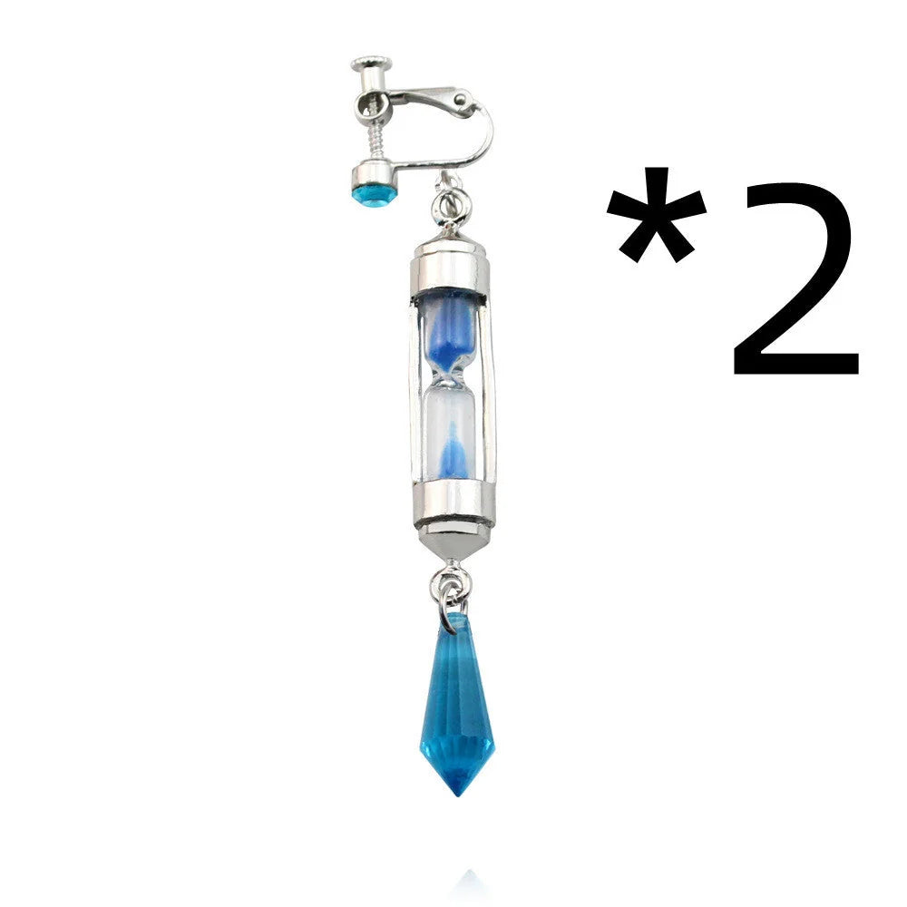 Hourglass-shaped alloy ear clip earring and necklace set in silver and gold finishes