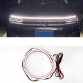 Flexible silicone car daytime running light strip with scanning effect, shown in white, ice blue and red colour options.