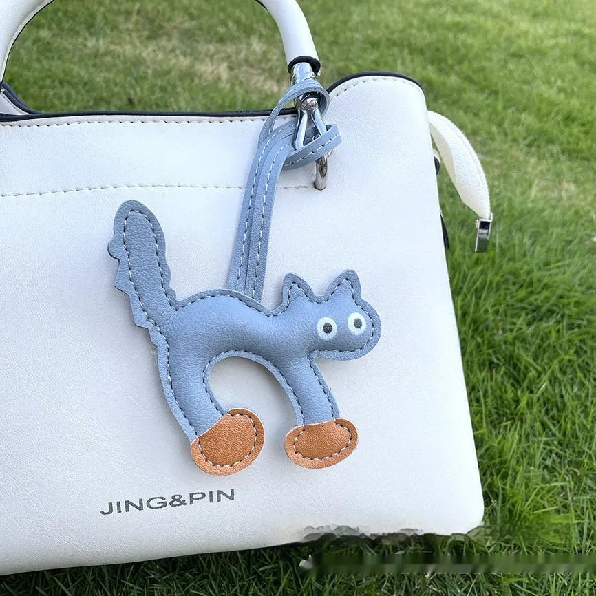 Mini cat-shaped PU leather bag pendant in eight colour options, 8.5 x 9 cm, lightweight charm