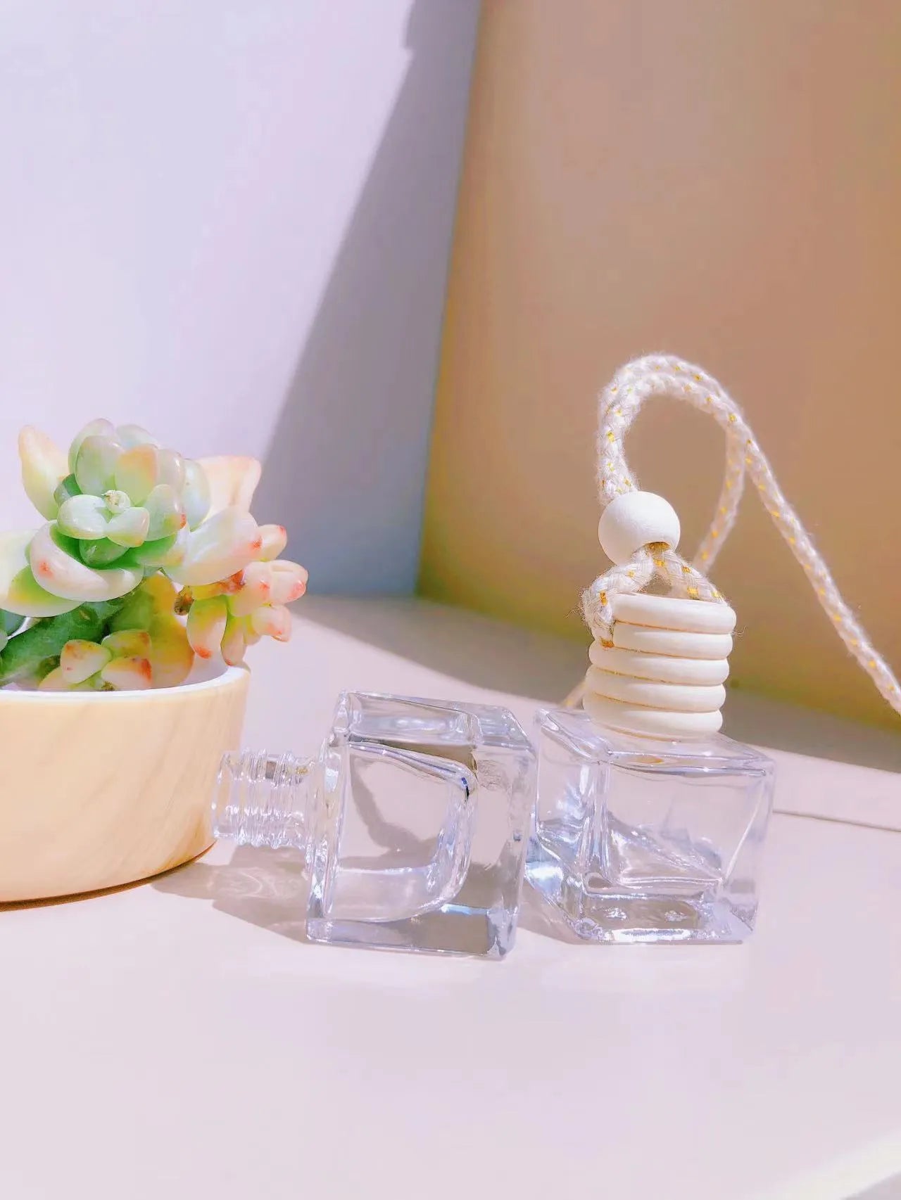 Car perfume pendant fragrance glass bottle in four container style options