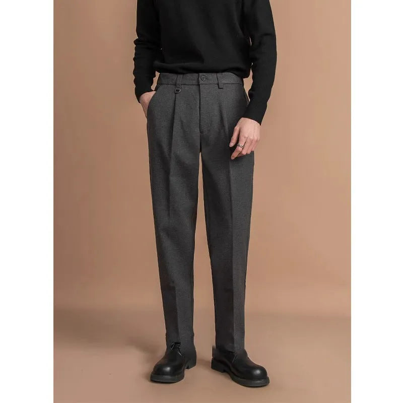 Men's straight leg trousers in polyester fabric available in four colours for winter business casual wear