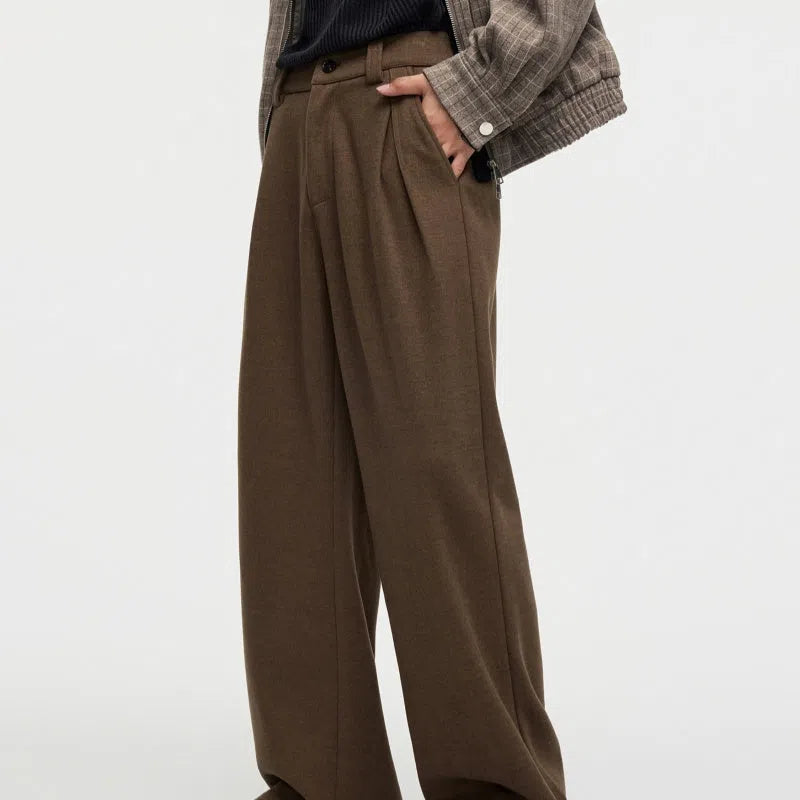 Men's straight fleece-lined casual polyester trousers in Ancient Brown colour, loose fit for autumn winter